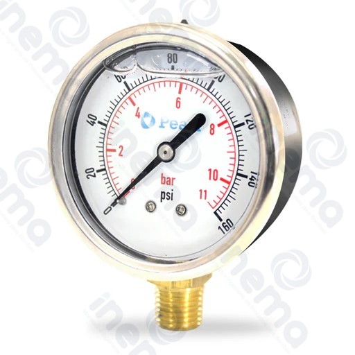 MANOMETRO CON GLICERINA EN INOX DE 0 A 160PSI MARCA PEARL
